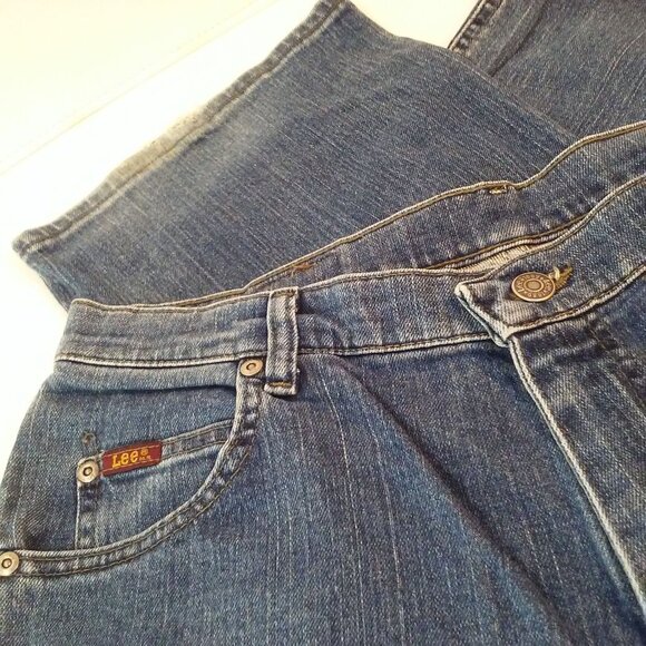 Y2K Lee Denim Mom Jeans Bootcut Lady-14M(32x32) Stretch Soft-Worn 5-Pocket Fray - Picture 5 of 12